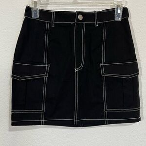 Hesperus Black Denim Mini Skirt White Stitching Side Pockets Cotton New Small